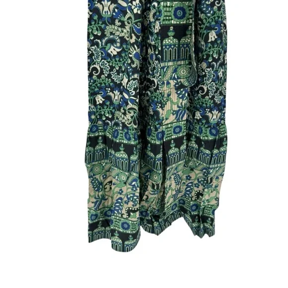Tuckernuck NEW Batik Floral Lyles Green Blue Puff Sleeve Belted Midi Dress M - Picture 4 of 9